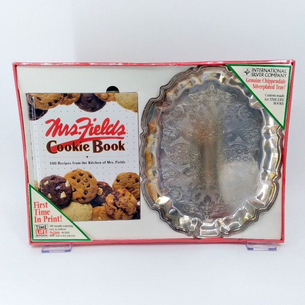 Mrs Fields Cookie Book and International Silver Company Silverplated Tray Set